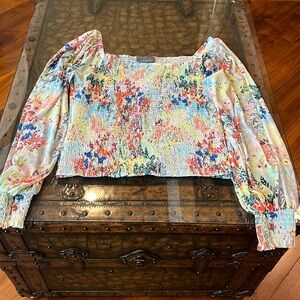 Anthropologie Rouen Smocked Floral Long Sleeve Top